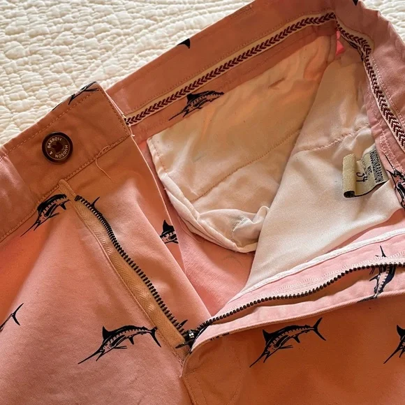 Hudson & Barrow Shorts Flat Front Swordfish Print Men's 34 Pink Cotton Beach - Picture 6 of 14